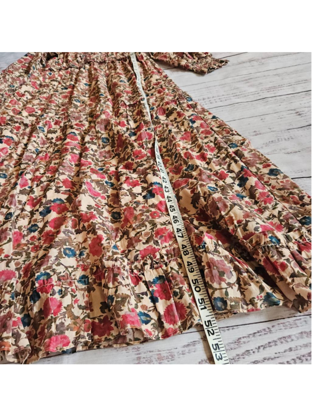 Anna Cate Floral V Neck Tiered Long Sleeve Maxi Dress Boho Peasant Womens Medium - Picture 4 of 7